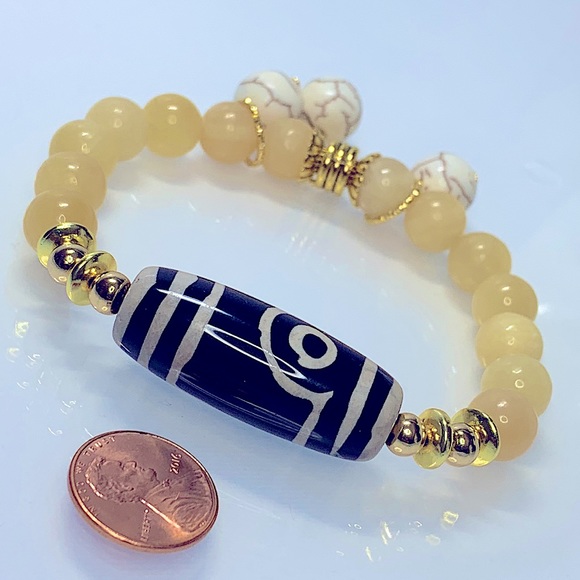 HONEY JADE + AGATE + MAGNESITE NATURAL BRACELET size 7” - Picture 6 of 8